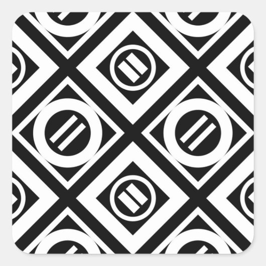 White Equal Sign Geometric Pattern op Black Vierkante Sticker (Voorkant)