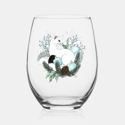 White Ermine Blue Christmas Snowflakes  Wijnglas Zonder Voet (Voorkant)