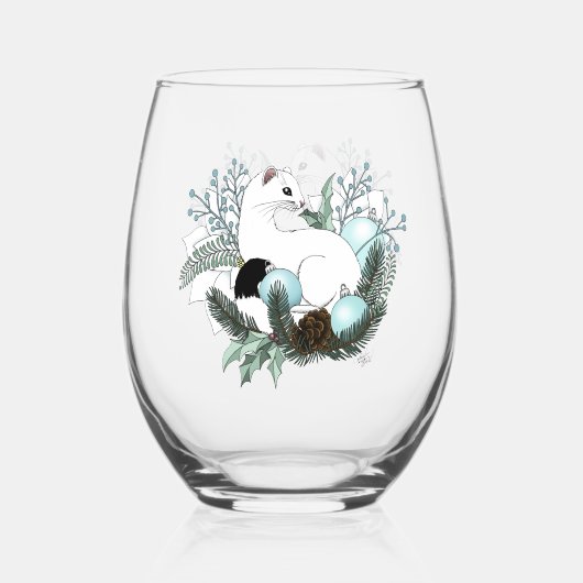 White Ermine Blue Christmas Snowflakes  Wijnglas Zonder Voet (Achterkant)