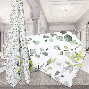 White Eucalyptus Greenery Wedding Small Pattern Stropdas