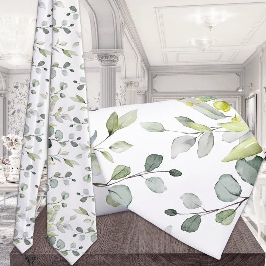 White Eucalyptus Greenery Wedding Stropdas