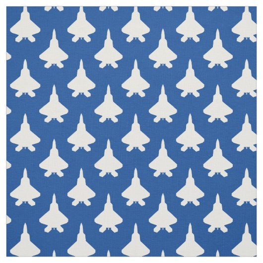 White F-22 Raptor Fighter Jet Pattern on Blue Stof (Swatch)
