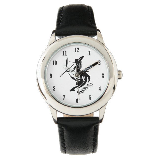 White Face Sagittarius Zodiac met zwarte cijfers Horloge (Voorkant)