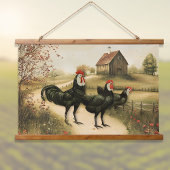 White Faced Black Spanish Bantam Roosters Chickens Hangend Wandkleed