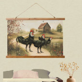 White Faced Black Spanish Bantam Roosters Chickens Hangend Wandkleed