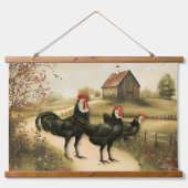 White Faced Black Spanish Bantam Roosters Chickens Hangend Wandkleed (Voorkant)