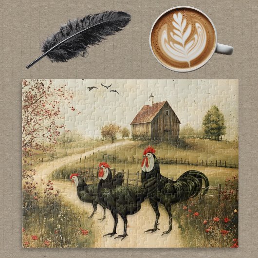 White Faced Black Spanish Bantam Roosters Chickens Legpuzzel