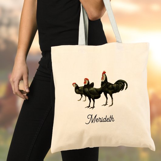 White Faced Black Spanish Roosters Chickens Name Tote Bag