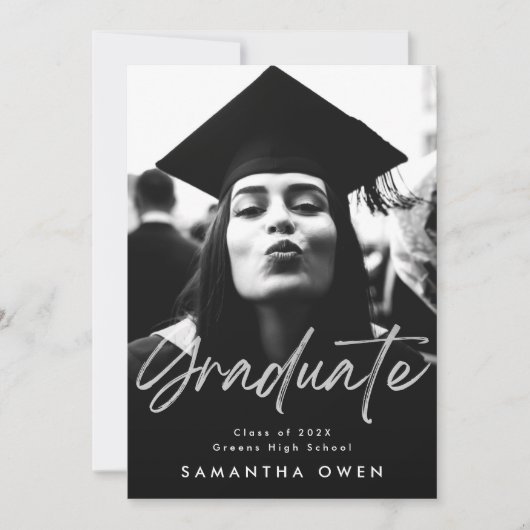 White Fade Brush Afstuderen Moderne Script Photo Aankondiging (Voorkant)