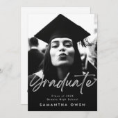 White Fade Brush Afstuderen Moderne Script Photo Aankondiging (Voorkant / Achterkant)