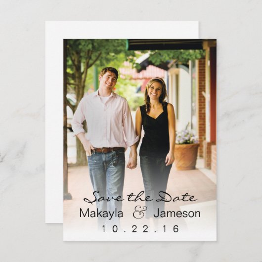 White Fade Photo Save the Date Briefkaart (Voorkant / Achterkant)