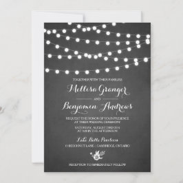 White Fairy Lights Chalkboard Wedding Invitation Kaart