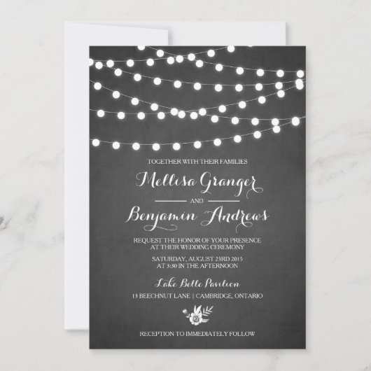 White Fairy Lights Chalkboard Wedding Invitation Kaart (Voorkant)