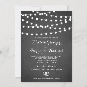 White Fairy Lights Chalkboard Wedding Invitation Kaart