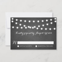 White Fairy Lights Chalkboard Wedding RSVP Kaart