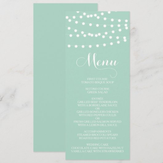 White Fairy Lights | Mint Wedding Menu Kaart (Voorkant / Achterkant)