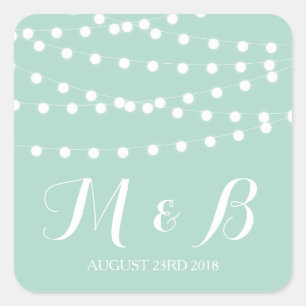 White Fairy Lights   Mint Wedding Monogram Sticker