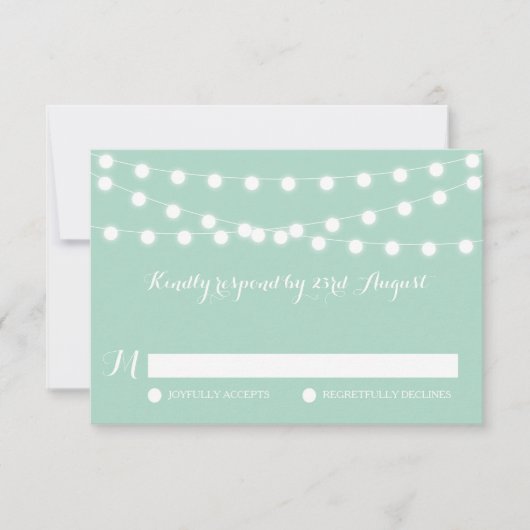 White Fairy Lights | Mint Wedding RSVP-Kaart RSVP Kaartje (Voorkant)