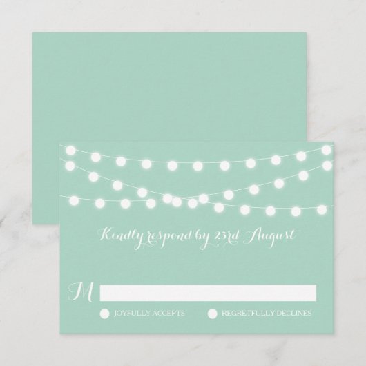 White Fairy Lights | Mint Wedding RSVP-Kaart RSVP Kaartje (Voorkant / Achterkant)