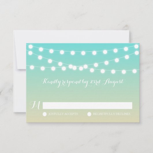 White Fairy Lights | Ombre Beach Wedding RSVP Card (Voorkant)