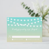 White Fairy Lights | Ombre Beach Wedding RSVP Card Kaartje (Staand voorkant)