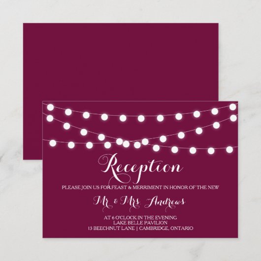 White Fairy Lights | Poppy Wedding Reception Kaart (Voorkant / Achterkant)