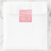 White Fairy Lights Roze Monogram Sticker (Tas)