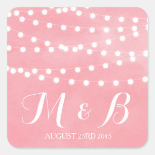 White Fairy Lights Roze Monogram Sticker