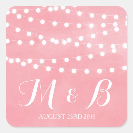 White Fairy Lights Roze Monogram Sticker (Voorkant)