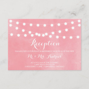 White Fairy Lights Rustic Pink Reception Kaart