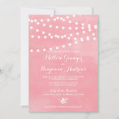 White Fairy Lights Rustic Pink Wedding Invitation Kaart (Voorkant)