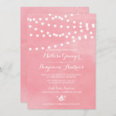 White Fairy Lights Rustic Pink Wedding Invitation Kaart (Voorkant / Achterkant)
