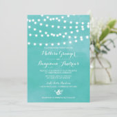 White Fairy Lights Rustic Wedding Invitation Kaart (Staand voorkant)