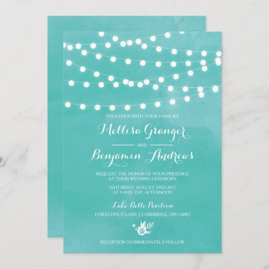 White Fairy Lights Rustic Wedding Invitation Kaart (Voorkant / Achterkant)