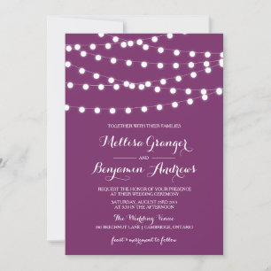 White Fairy Lights Uitnodiging tot Paarse wedden