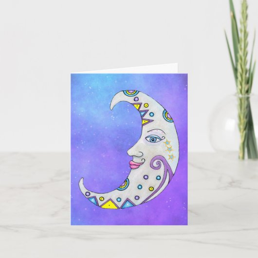 White Fancy Crescent Moon Face Paars Sky Kaart (Voorkant)