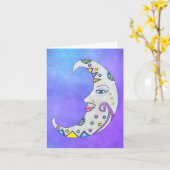 White Fancy Crescent Moon  Face Paars Sky Kaart (Gele Bloem)