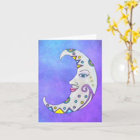 White Fancy Crescent Moon  Face Paars Sky Kaart (Gele Bloem)
