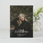 White Fancy Script Photo Collage Afstuderen Aankondiging (Staand voorkant)