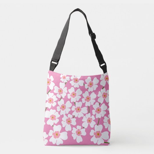 White Fantasy Flower Lover Pattern Roze Crossbody Tas (Voorkant)