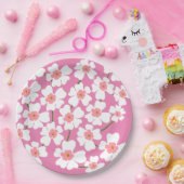 White Fantasy Flower Lover Pattern Roze Papieren Bordje (Feest)