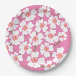 White Fantasy Flower Lover Pattern Roze Papieren Bordje