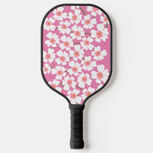 White Fantasy Flower Lover Pattern Roze Pickleball Paddle (Voorkant)