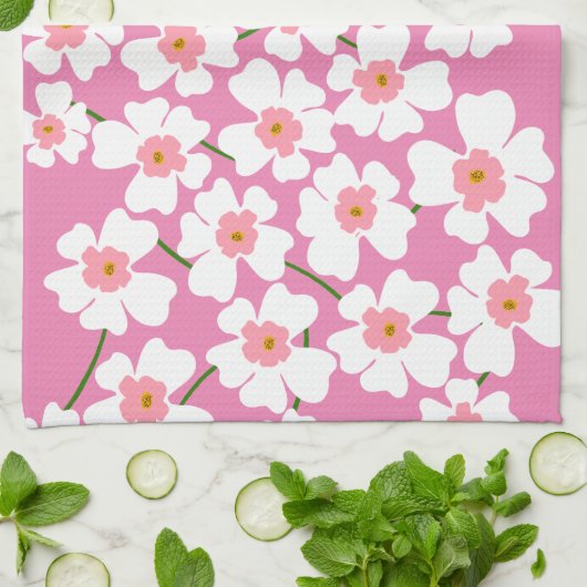 White Fantasy Flower Lover Pattern Roze Theedoek (Gevouwen)