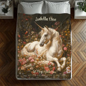 White Fantasy Forest Eenhoorn Liggend in de bloeme Fleece Deken