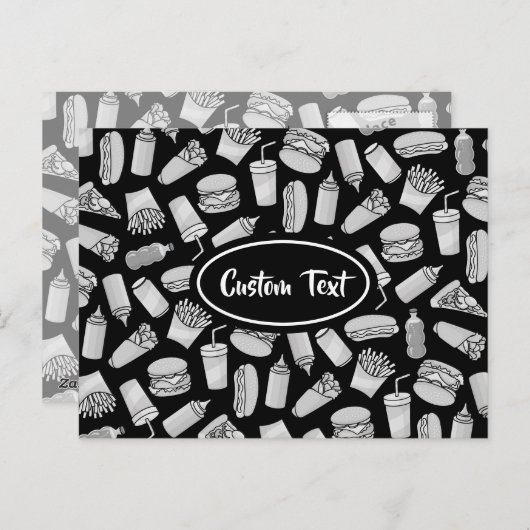 White Fast Food Icons Pattern Briefkaart (Voorkant / Achterkant)