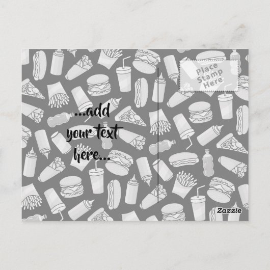 White Fast Food Icons Pattern Briefkaart (Achterkant)