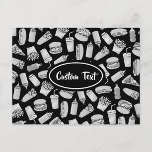 White Fast Food Icons Pattern Briefkaart