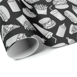 White Fast Food Icons Pattern Cadeaupapier