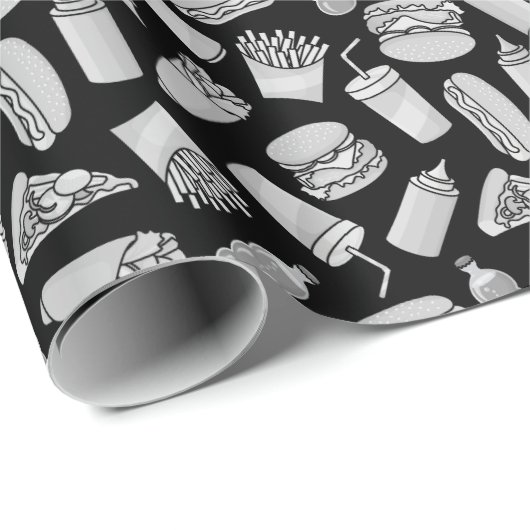 White Fast Food Icons Pattern Cadeaupapier (Rol Hoek)